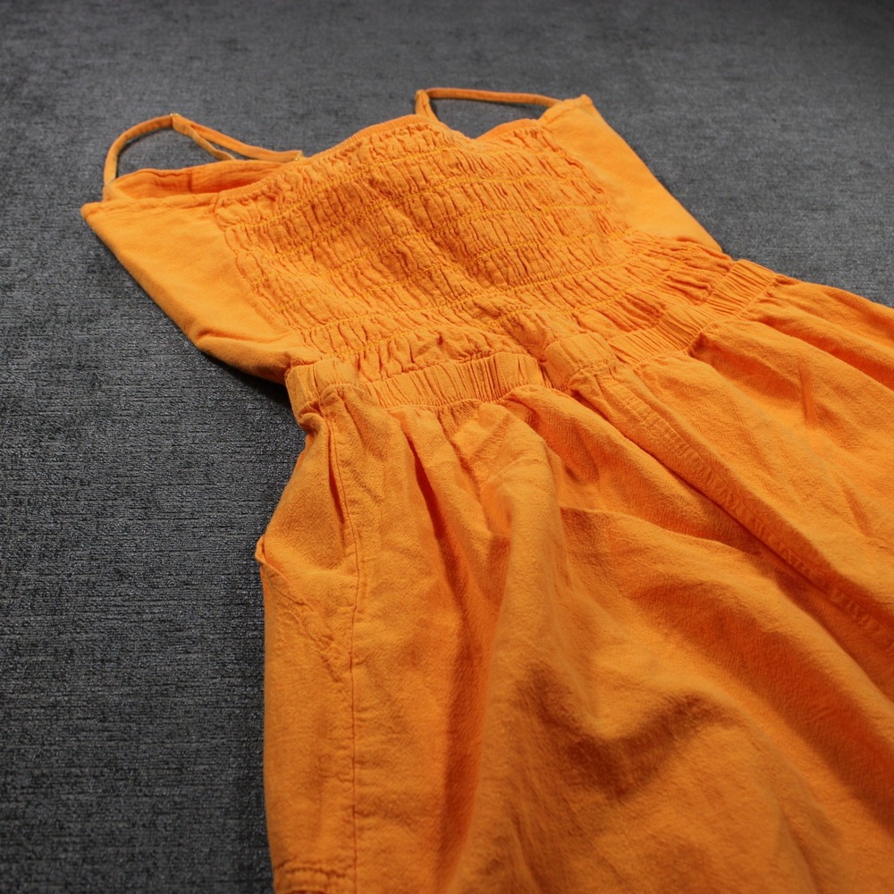 Seaspice Resort Wear Orange Peruvian Cotton Tie Front Smocked Romper Womens M